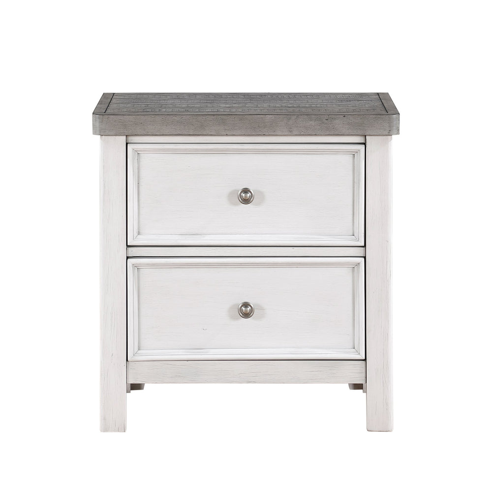 English Elm White Ambrose Nightstand in Antique White & Gray Finish – 2-Drawer Acacia Veneer, Pewter Knobs, 26"x17"x27.5" B011P245007