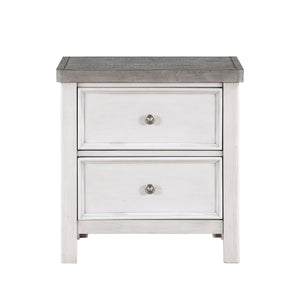 English Elm White Ambrose Nightstand in Antique White & Gray Finish – 2-Drawer Acacia Veneer, Pewter Knobs, 26"x17"x27.5" B011P245007