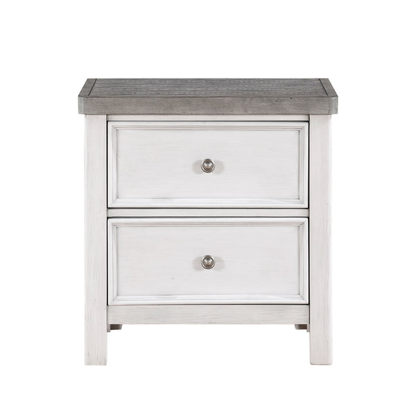 English Elm White Ambrose Nightstand in Antique White & Gray Finish – 2-Drawer Acacia Veneer, Pewter Knobs, 26"x17"x27.5" B011P245007