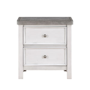 English Elm White and Gray Finish 1 Piece Bedroom Nightstand Of 2 Drawers Classic Design Wooden Furniture