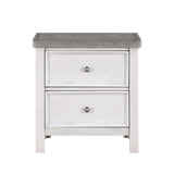 2-Drawer Wooden Nightstand in White & Gray Finish - Classic Style