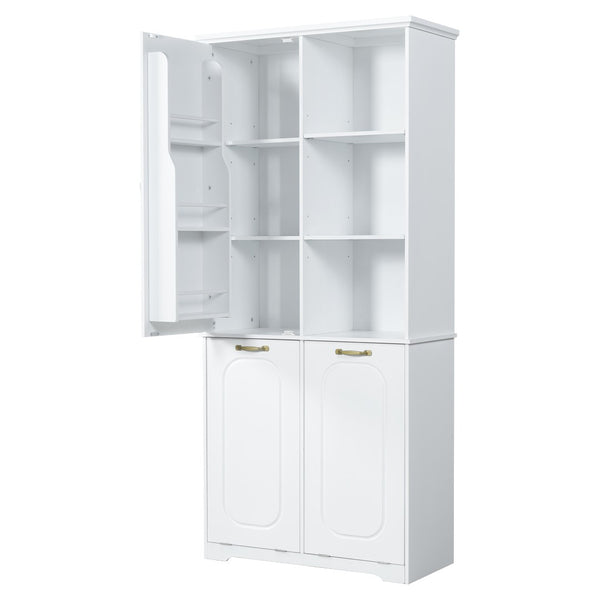 English Elm [video] Freestanding 68 Inch Tall Storage Cabinet with Tilt Out Hampers and Soft Close Door White N759S427900K