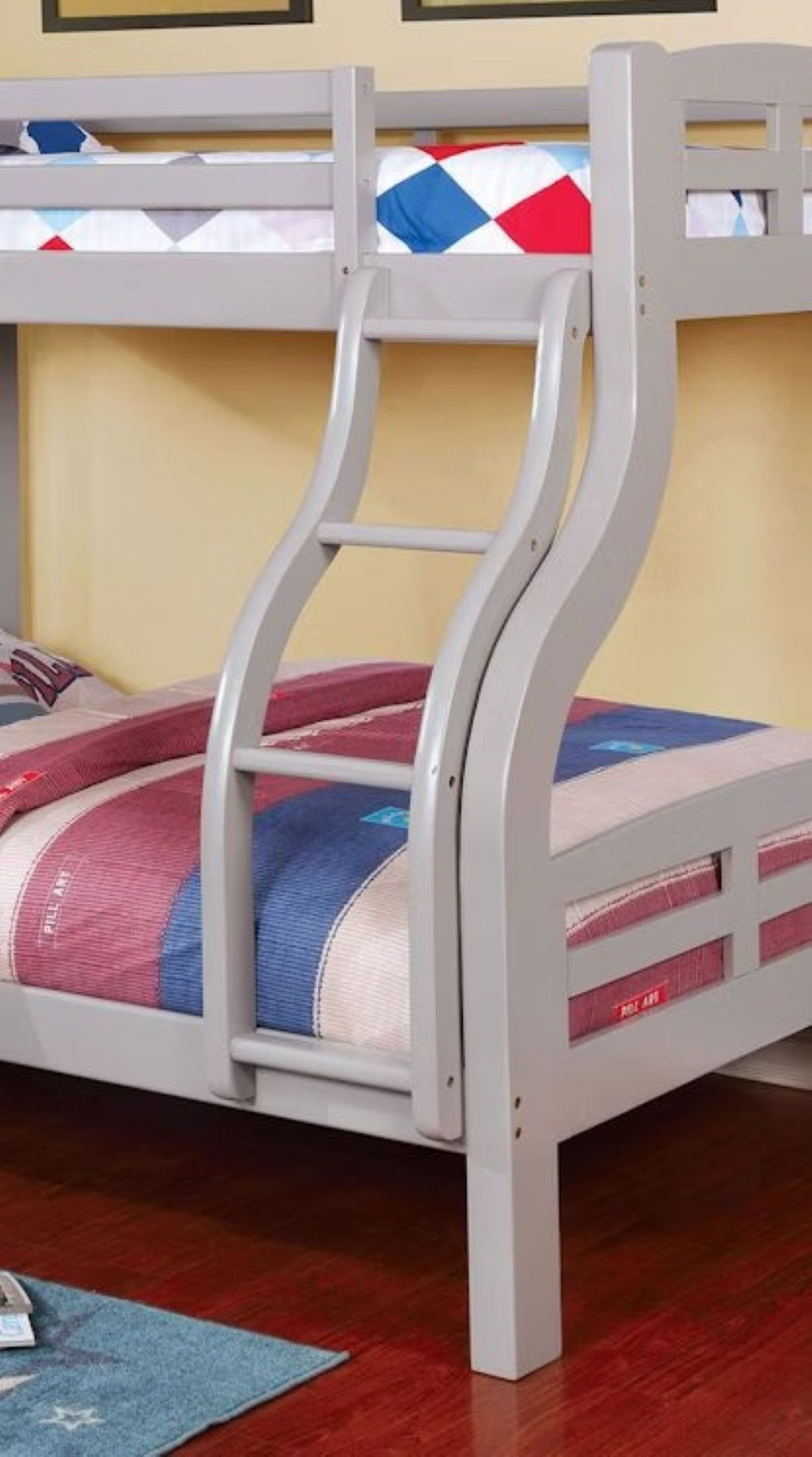 English Elm Transitional Twin Over Full Bunk Bed With Curved Ladder & Stylish Wood Design For Space-Saving Elegance B2741S00380-GIGA