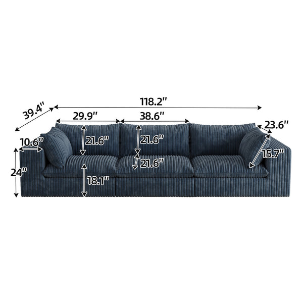 English Elm 118.2" Cloud Sofa - Plush Corduroy Fabric, Modular Design, Removable Cushions For Ultimate Comfort W2824S00084
