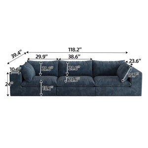 English Elm 118.2" Modular Cloud Sofa Corduroy Upholstered Deep Seat Lounge for Living Room Blue W2824S00192