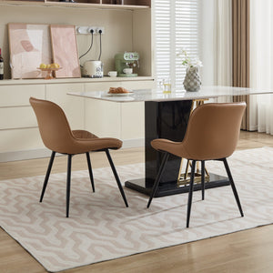 English Elm Dining Curved Back Dining Chair Set of 2 — Ergonomic Upholstered PU with Perforation, Thick Cushion, Floor-Safe Caps khaki W1143P254985