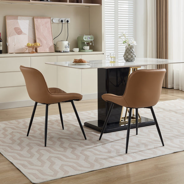 English Elm Dining Chairs Mid Century Modern Set of 2 with Curved Back Support, Perforated PU Upholstery, Cushioned Comfort and Floor-Protecting Adjustable Leg Caps khaki W1143P254985