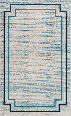 Unique Loom Oasis Fountain Machine Made Border Rug Blue, Ivory/Navy Blue/Gray 5' 1" x 8' 0"