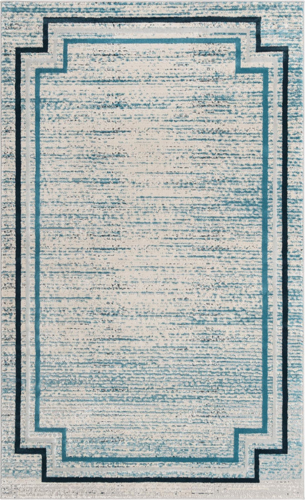 Unique Loom Oasis Fountain Machine Made Border Rug Blue, Ivory/Navy Blue/Gray 5' 1" x 8' 0"