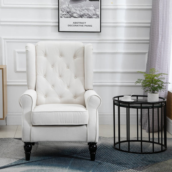 English Elm HOMCOM Button-Tufted Accent Chair with High Wingback, Deep Diamond Tufting and Plush Padded Seat Cream White W2225P217481