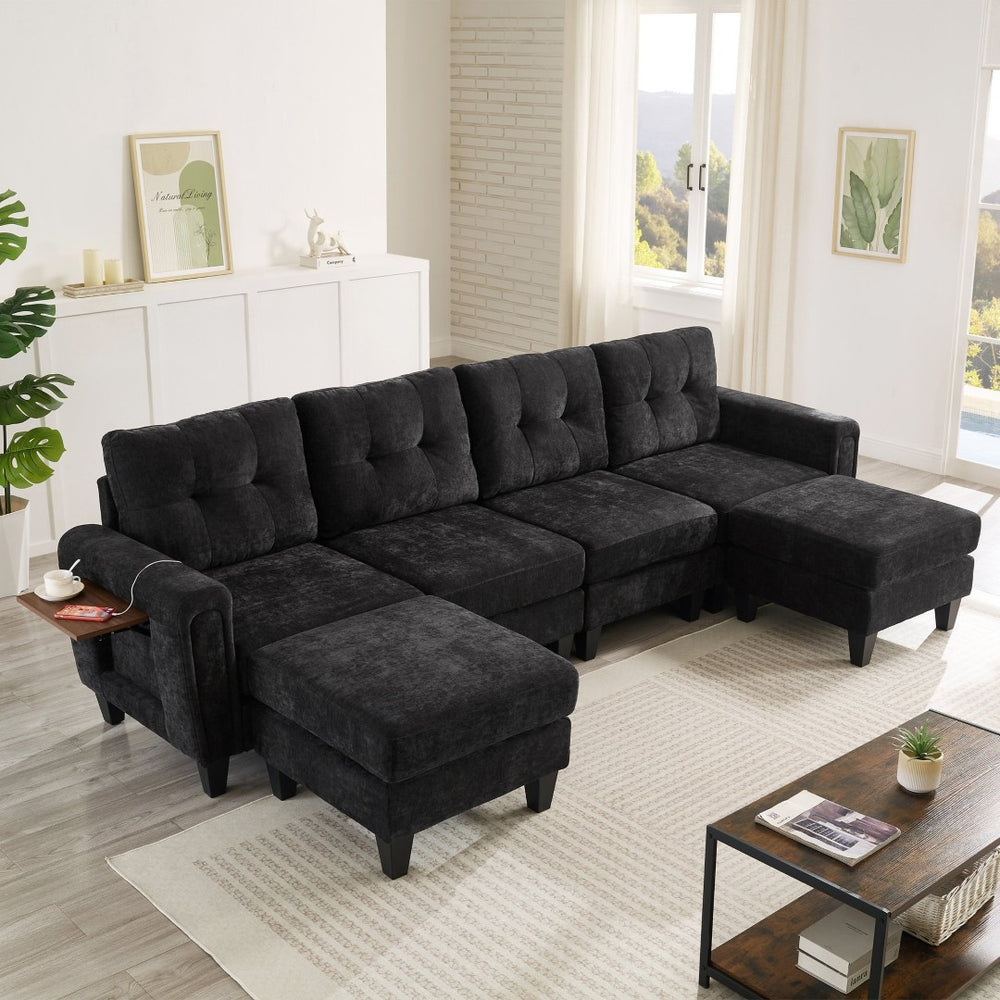 English Elm Swivel Barrel Accent Chair Chenille Tufted Round Club Seat for Living Room Lounge Black N719S002250B