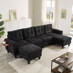 English Elm Swivel Barrel Accent Chair Chenille Tufted Round Club Seat for Living Room Lounge Black N719S002250B