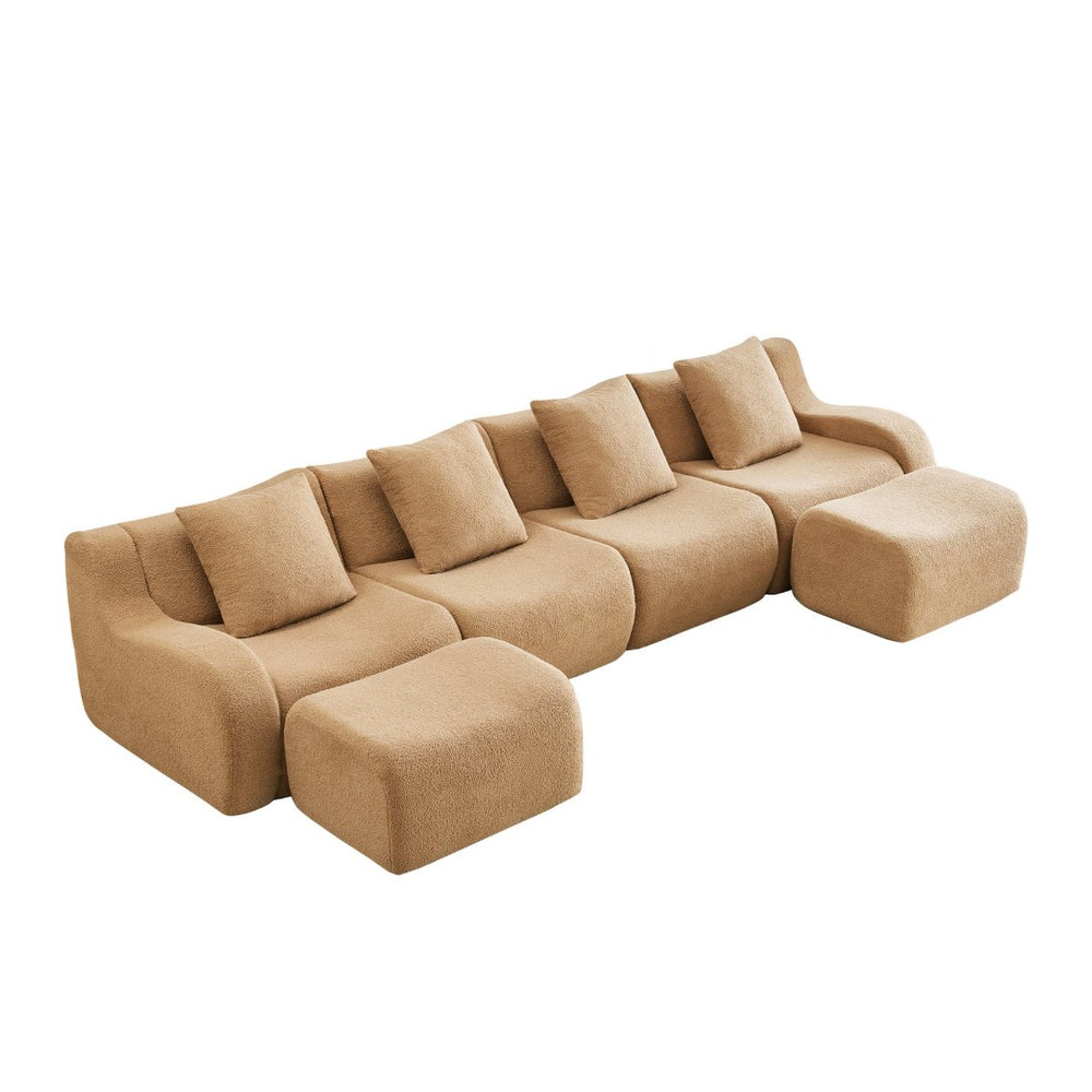 English Elm U-Shaped Modular Sofa In Luxurious Teddy Fabric, No Assembly Needed, Ergonomic Design For Comfort W714S01437-GIGA