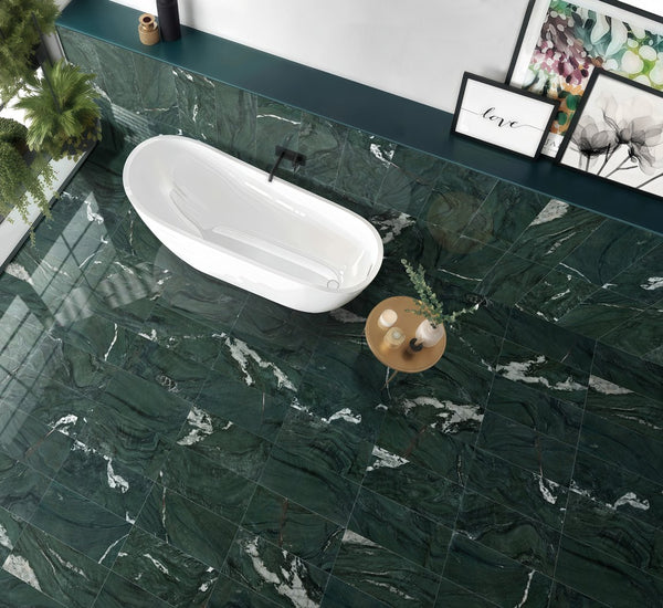 English Elm 12*24 Diamond Green Natural Marble Tile – Polished Genuine Stone for Walls & Floors, Luxury Finish, 4pc Box W1696P314480