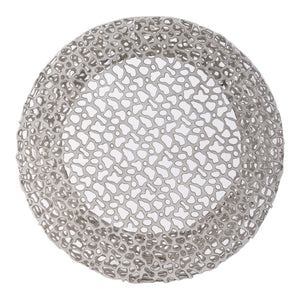 English Elm T3704-35 Round Aluminum Lattice Coffee Table with Sculptural Cutout Design for Modern Lofts Silver B009P417514