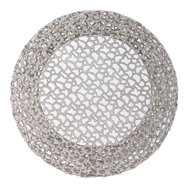 English Elm T3704-35 Round Aluminum Lattice Coffee Table with Sculptural Cutout Design for Modern Lofts Silver B009P417514