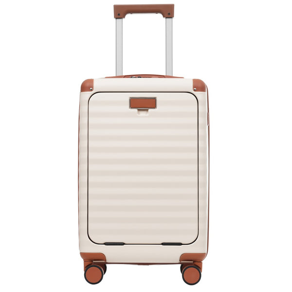 English Elm Luggage 5 Piece Abs Hardshell Travel Set with Usb Port Spinner Wheels and Tsa Lock Brown+White N732P265290K