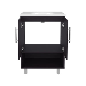 English Elm Texas Wenge Freestanding Bathroom Vanity Cabinet with Double Doors, Open Shelf, Elevated Base for Sink Installation and Organized Storage B128P375288