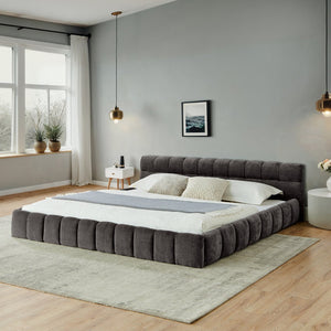 English Elm California King Upholstered Platform Bed Frame In Dark Gray - No Box Spring, Modern Chenille Design W487P311321