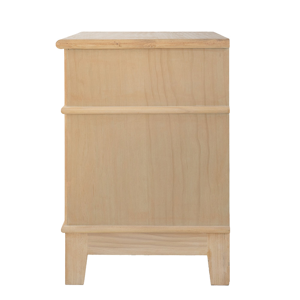 English Elm 27.5x18x26" Stanislaw Bedside Table - Light Pine Veneer, Caned Drawer Insets, Coastal Boho Mid-Century Charm W2078P179285