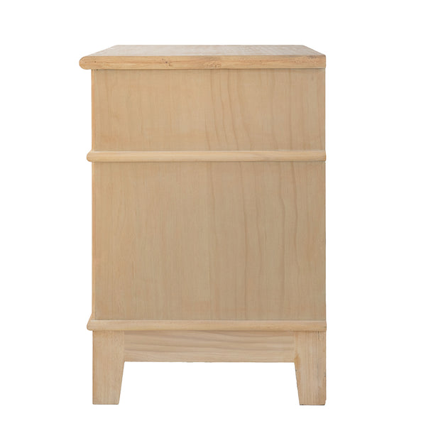 English Elm 27.5x18x26" Stanislaw Bedside Table - Light Pine Veneer, Caned Drawer Insets, Coastal Boho Mid-Century Charm W2078P179285
