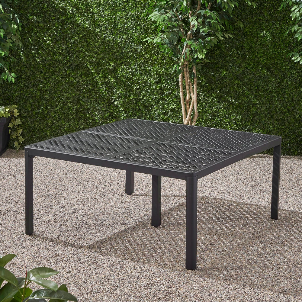 English Elm Christopher Knight Home® - Outdoor Modern Aluminum Dining Table with Woven Accents, 66.5" x 38" Durable Weatherproof Design for Starry Evenings and Alfresco Entertaining 65144.00BLK