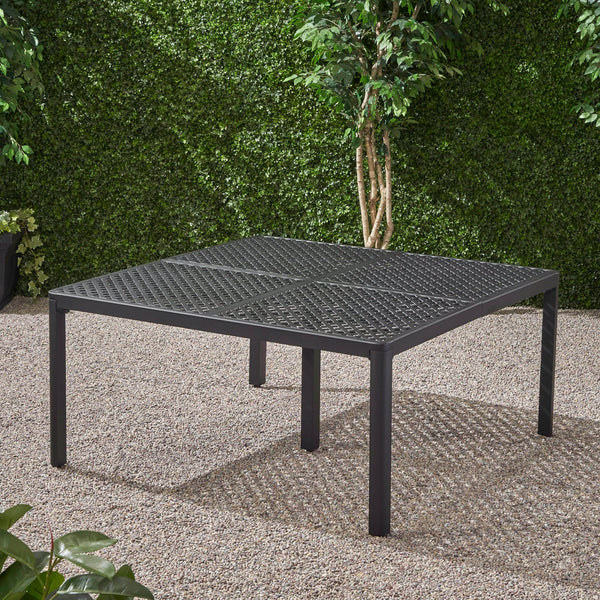 English Elm Christopher Knight Home® - Outdoor Modern Aluminum Dining Table with Woven Accents, 66.5" x 38" Durable Weatherproof Design for Starry Evenings and Alfresco Entertaining 65144.00BLK