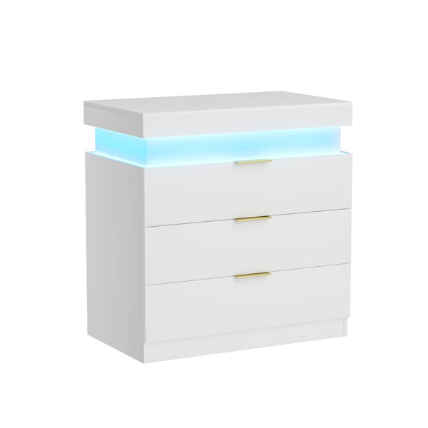 English Elm Nightstand with Built-in Charging Station Rgb Led Lighting and Sliding Top Drawer White W1162P246395