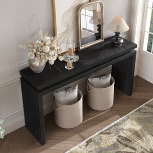 English Elm 60'' Black Farmhouse Console Table Rustic 60" Entryway Sofa Table Solid Wood & MDF Double Board Design, Durable Accent Piece W1445P317059