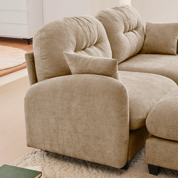 English Elm Loveseat Modular Cloud Sectional Sofa with Tufted Chenille Backrest, Ergonomic High-Density Comfort, Durable Wood Base Camel W714S01374