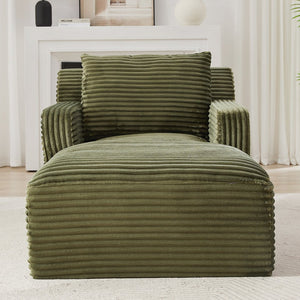 English Elm Indoor Single Chaise Sofa Plush Corduroy Upholstery, No Assembly, High-Density Foam & Pocket Spring Comfort Green W2339P294673