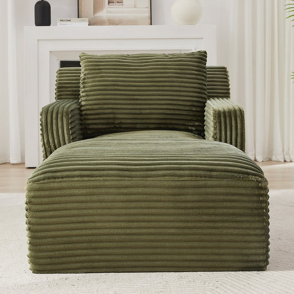 English Elm Indoor Single Chaise Sofa Plush Corduroy Upholstery, No Assembly, High-Density Foam & Pocket Spring Comfort Green W2339P294673