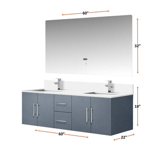 English Elm Dark Double Bath Vanity 60 in. W x 22 in. D with White Quartz Top, Chrome Faucet, 60in LED Mirror, Scratch-Resistant B2731S01013