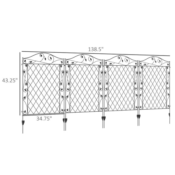 English Elm Outsunny Steel Garden Fence Panels 4 Pack Rust Resistant Decorative Vine Border Yard W2225P217553