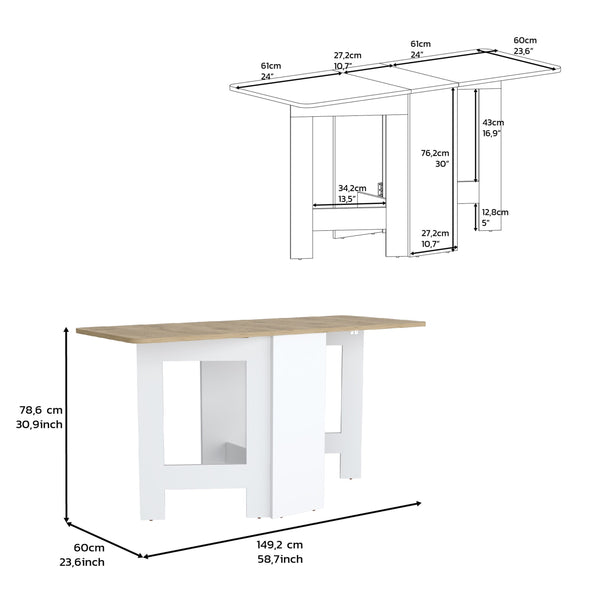 English Elm Folding Expandable Table Converts to 3 Forms — Space-Saving White/Macadamia Engineered Wood, 58.7" B097P221374