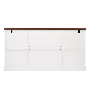 English Elm 63" Fluted Mdf Sideboard with Wood Tone Top Four Doors Three Drawers Dining Storage White W2917S00013