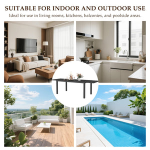 English Elm 97.2"L Extendable Aluminum Outdoor Dining Table with Rust-Resistant E-Coating and Adjustable Legs Black W1859P359697