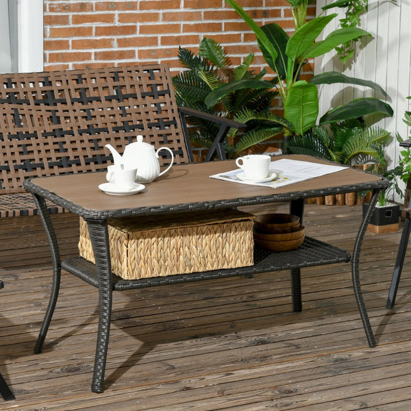 English Elm Outsunny Hand-Woven Rattan Coffee Table With Storage Shelf – Stylish, Weather-Resistant Outdoor Table W2225P174031-GIGA