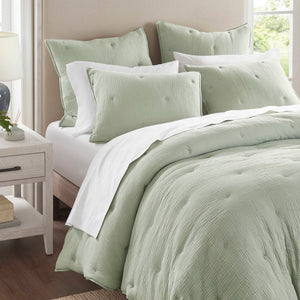 English Elm 3-piece King Cotton Muslin Quilt Set with Embroidered Tacking Breathable Crinkled Bedding B035P408344