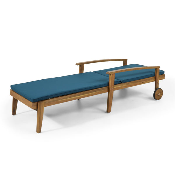English Elm Jason Outdoor Acacia Wood Chaise Lounge with Adjustable Recline and Slat Design Blue N769P363844L