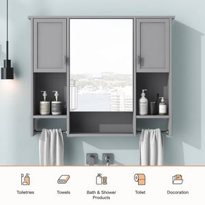 English Elm 35'' Modern Wall-Mounted Medicine Cabinet with Mirror, Ample Storage, Adjustable Shelves & Towel Bar Grey WF317173AAE