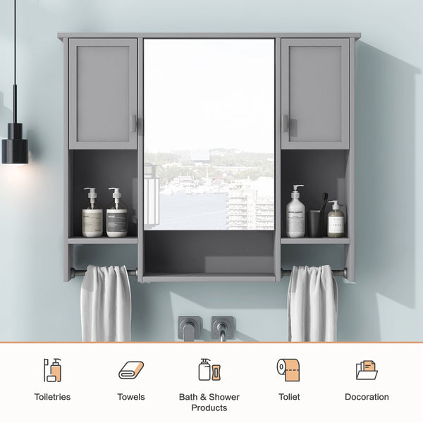 English Elm 35'' Modern Wall-Mounted Medicine Cabinet with Mirror, Ample Storage, Adjustable Shelves & Towel Bar Grey WF317173AAE
