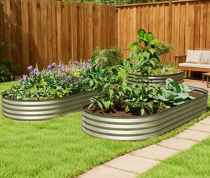 English Elm Raised Garden Bed Set of 2 Galvanized Steel Planters with Flexible Configurable Layout T3971P422033
