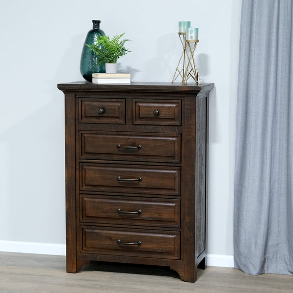 English Elm Wallace & Bay - Brown 6-Drawer Chest in Burnt Umber Wood Finish, Traditional Style, Durable, Easy-Care Storage Unit B361P384431