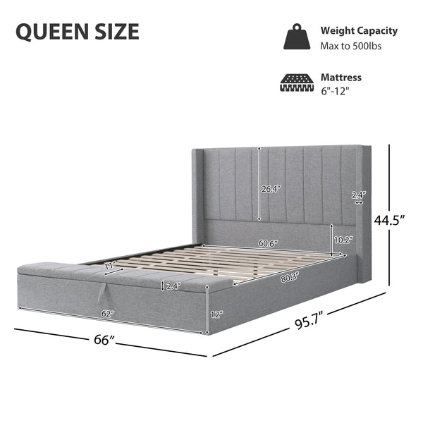 English Elm Christopher Knight Home® - Queen Boucle Platform Bed Frame with Curved Upholstered Headboard, Sturdy Slats, Luxurious Comfort Grey N757Q210306G