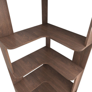 English Elm 6 Tier Freestanding L-Shaped Corner Bookshelf with Anti-Tip, Rounded Corners, 3D Wood Grain Finish Dark Brown W2899P372516