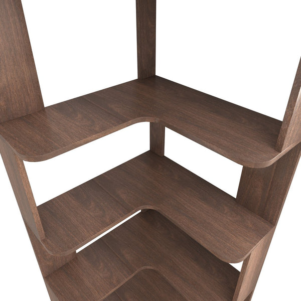 English Elm 6 Tier Freestanding L-Shaped Corner Bookshelf with Anti-Tip, Rounded Corners, 3D Wood Grain Finish Dark Brown W2899P372516