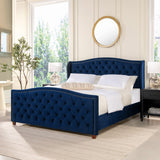 English Elm Marcella Upholstered Shelter Headboard Bed Set, King, Navy Blue Velvet