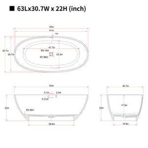 English Elm 63'' Freestanding Stone Resin Soaking Tub Spa Bath with Ergonomic Design W2753P415959