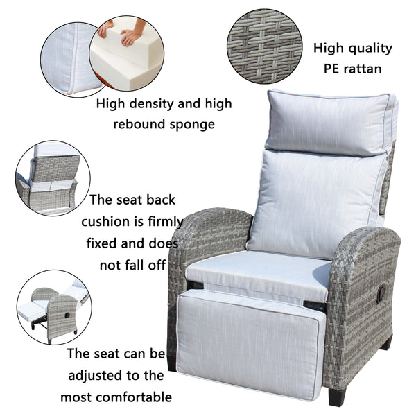English Elm Outdoor Wicker Recliner Chair with Adjustable Back & Armrests, Grey PE Rattan, Cushioned, Weatherproof W209P292442